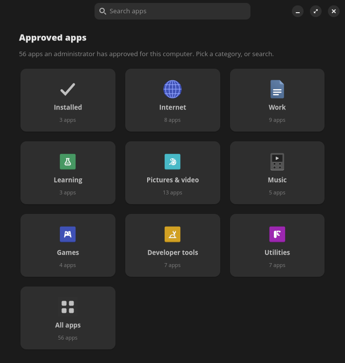 The KosherOS Store's home screen: approved apps arranged in categories